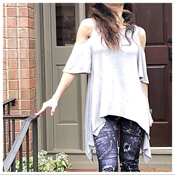 Heather grey asymmetrical cold shoulder tunic - Picture 6 of 8